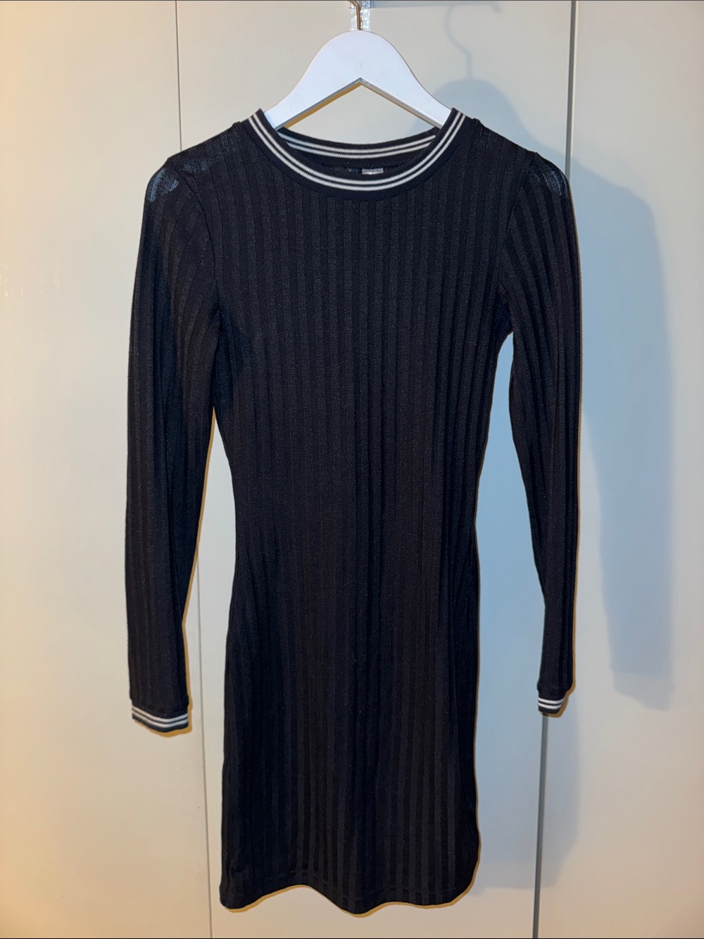 Black Sporty Ribbed Knit Dress